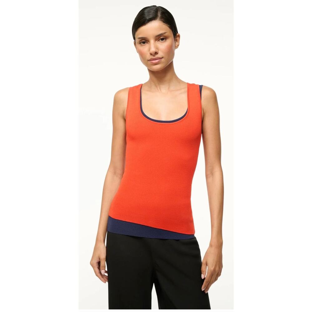 Staud Hermosa Tank Top in Cayenne and Navy XS
